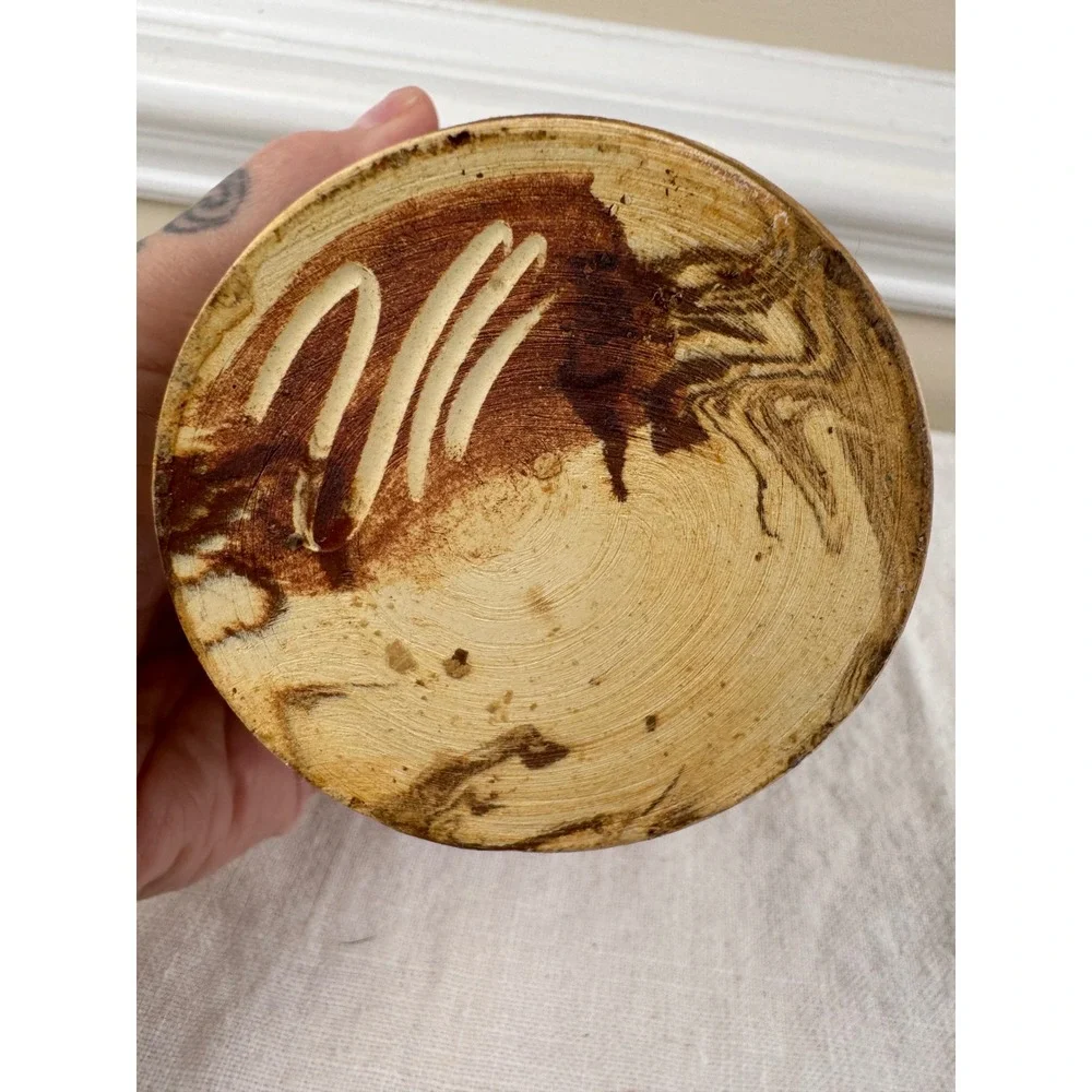 Hand Thrown Studio Pottery Marbled Agateware Vase Brown Tan Signed 6.75